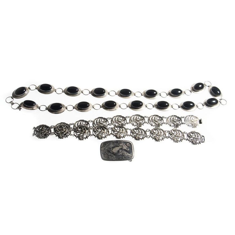 Appraisal: Collection of silver accessories including belts one with onyx and