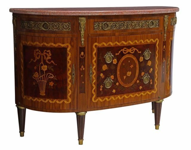 Appraisal: French Louis XVI style marble-top mahogany demilune sideboard th c