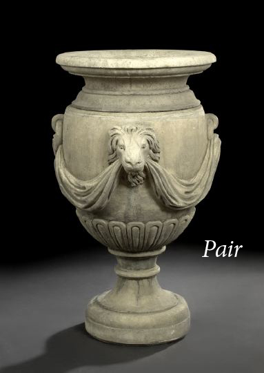 Appraisal: Pair of Cast-Stone Garden Urns in the neoclassical taste of