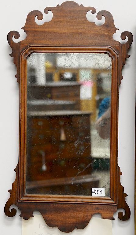 Appraisal: Chippendale mahogany mirror having original back and label of James