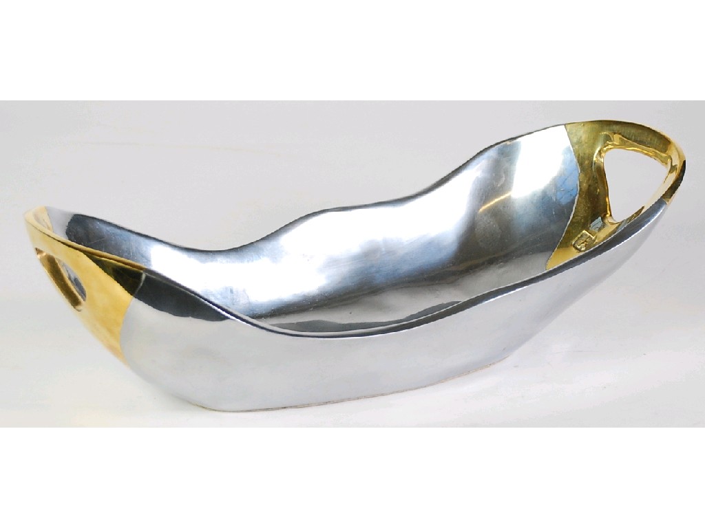 Appraisal: STYLISH DAVID MARSHALL SPANISH SILVERED METAL BOAT SHAPED DISH with