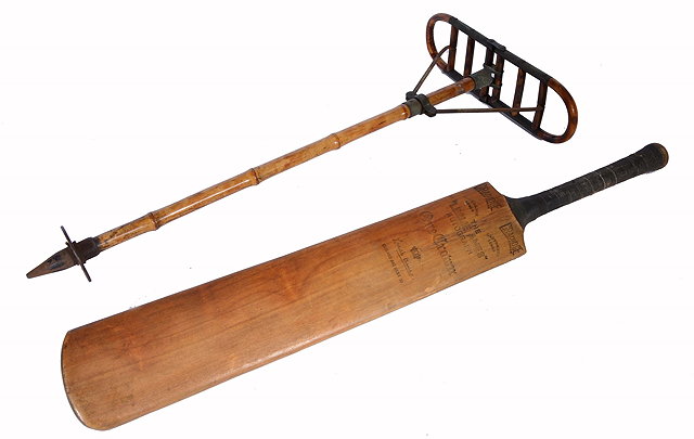 Appraisal: A COLONIAL BAMBOO AND METAL MOUNTED SHOOTING STICK with folding