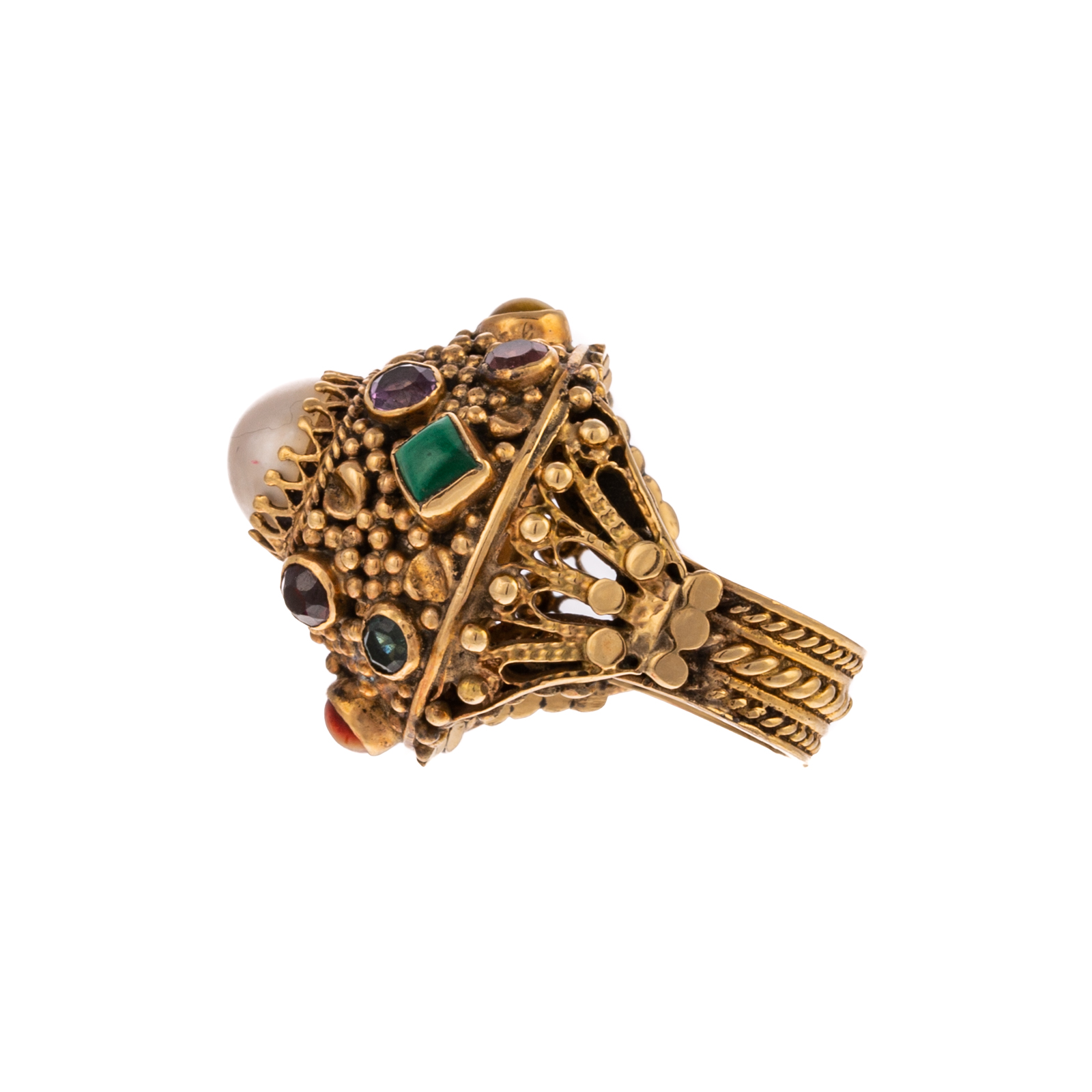 Appraisal: A MULTI-GEMSTONE TEXTURED DOME RING IN K K yellow gold