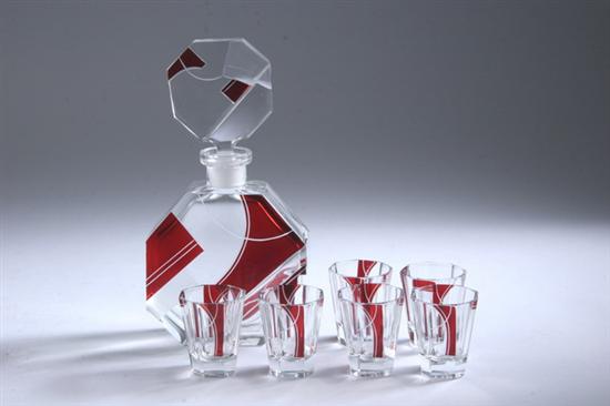 Appraisal: SEVEN-PIECE CZECH ART DECO ENAMELLED GLASS CORDIAL SET Circa Including