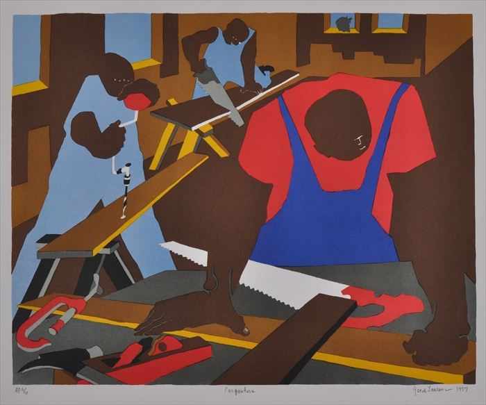 Appraisal: JACOB LAWRENCE - CARPENTERS Offset lithograph in colors x in