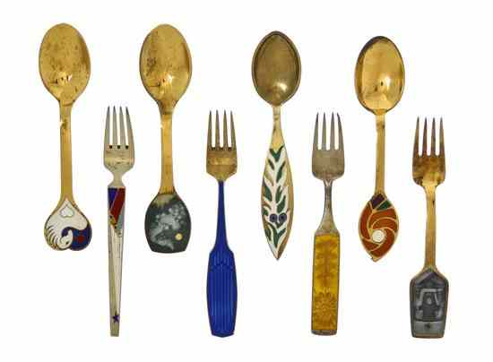 Appraisal: A Collection of Danish Gilt Silver and Enameled Flatware A