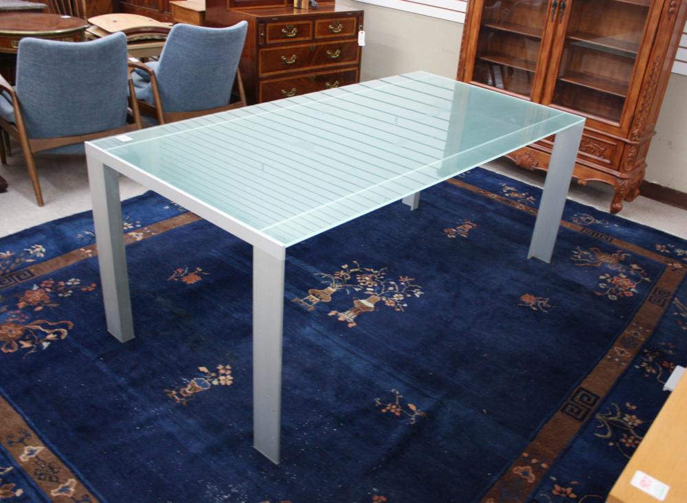 Appraisal: CONTEMPORARY ALUMINUM AND FROSTED GLASS DENUB DINING TABLE Jesus Gasca