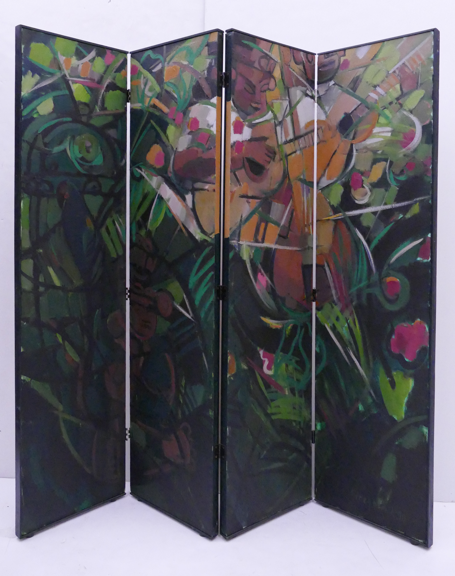 Appraisal: Panel Hand Painted Mexican Themed Room Screen signed Fitzpatrick and