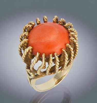 Appraisal: A Ladies' Gold and Coral Ring k yellow gold ring