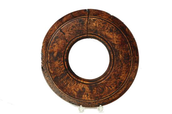 Appraisal: SOLID BURL WALL MIRROR American or European th century Round