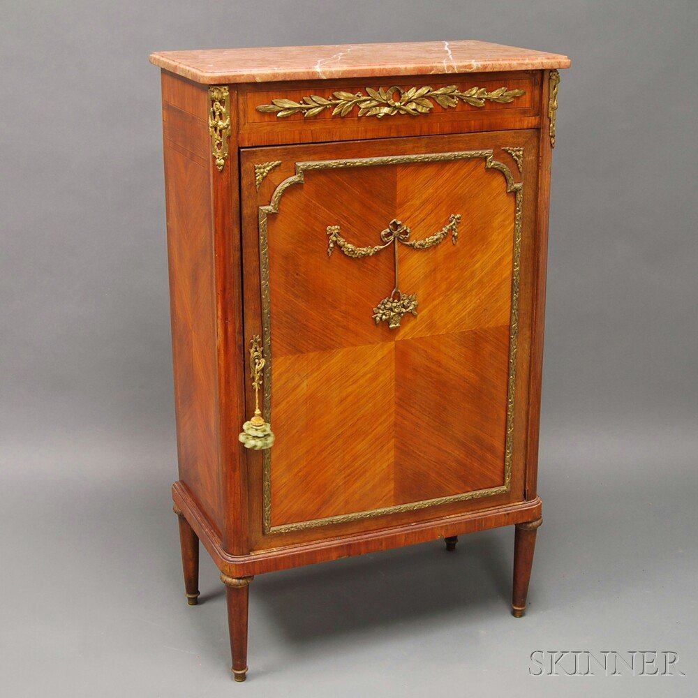 Appraisal: Louis XIV-style Kingwood Veneer Ormolu-mounted Marble-top Music Cabinet ht wd