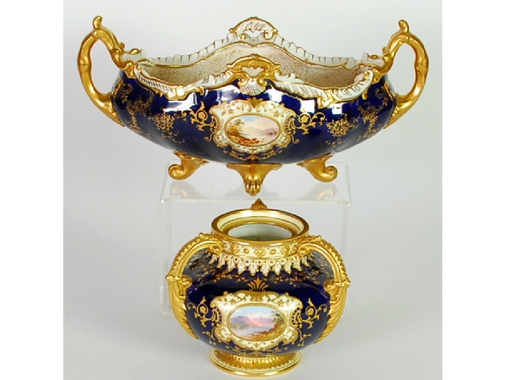 Appraisal: CIRCA COALPORT PORCELAIN BOAT SHAPE TWO HANDLED JARDINIERE of 'Rococo