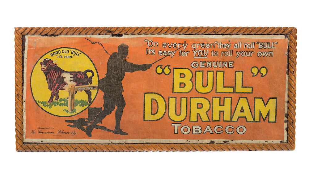 Appraisal: Early Bull Durham Fabric Sign with Golfer Measures tall x