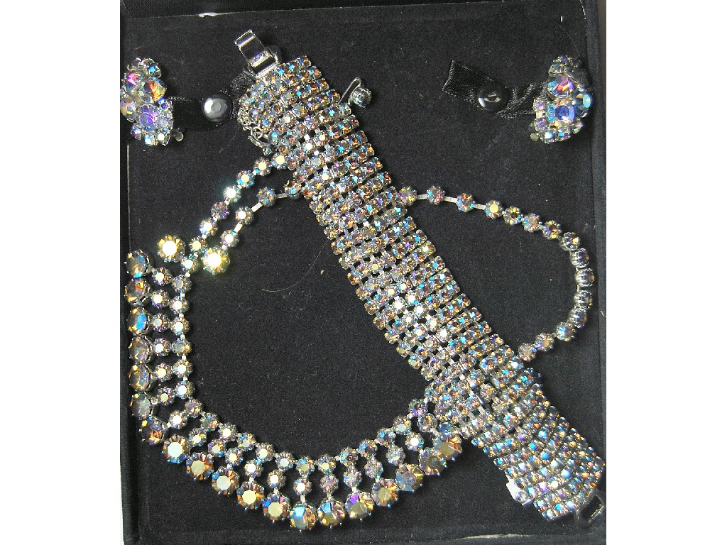 Appraisal: 's suite of aurora crystal glass necklace wide bracelet and