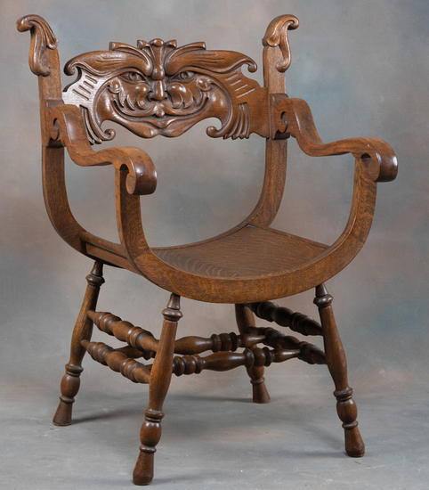 Appraisal: Unique antique bow bottom quarter sawn oak Arm Chair with