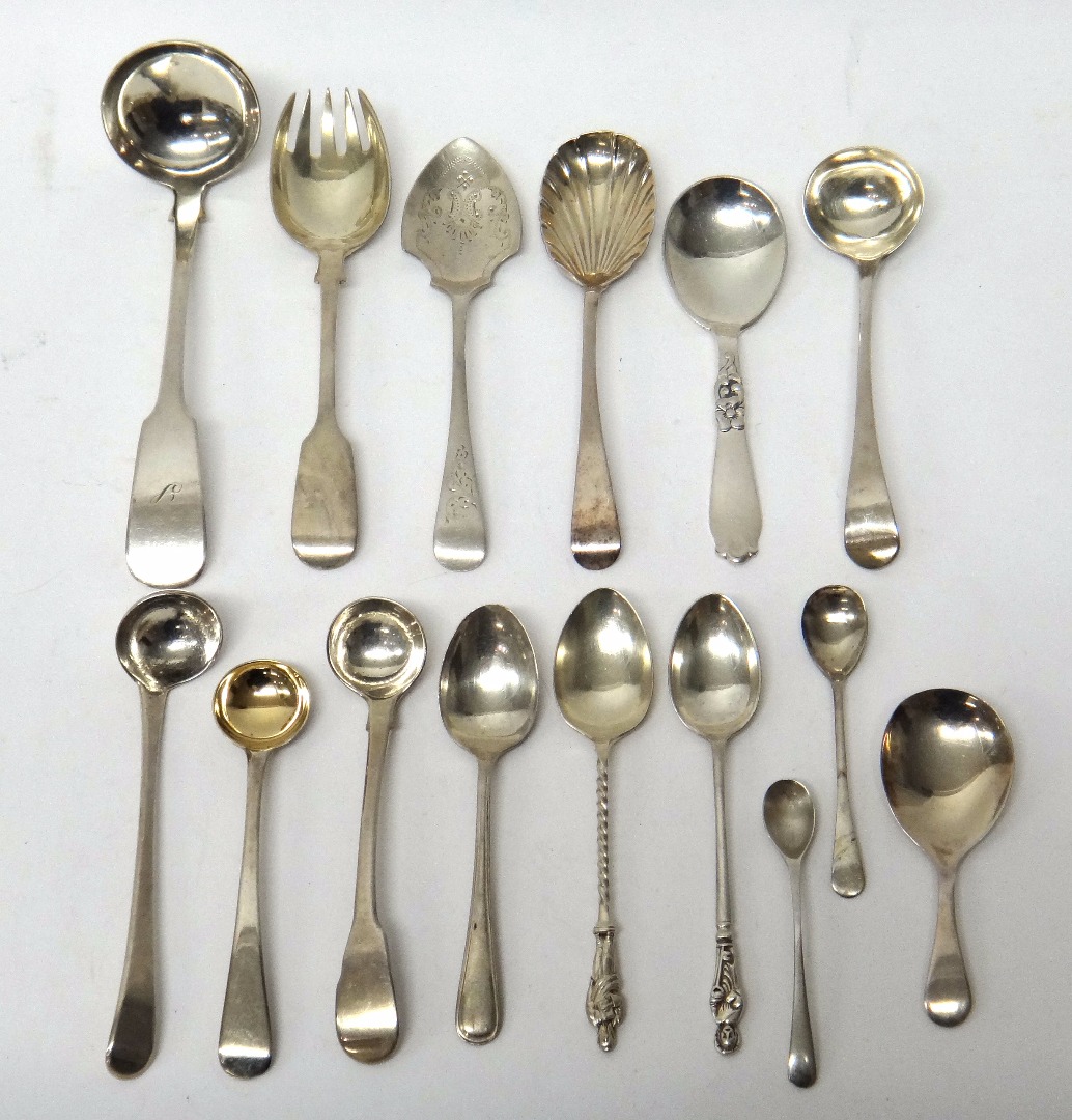 Appraisal: Silver table flatware comprising a Scottish fiddle pattern toddy ladle