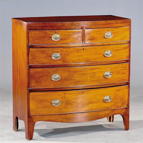 Appraisal: English inlaid mahogany bow front chest of drawers circa shaped