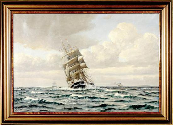 Appraisal: Frantz Landt Danish - SAILING VESSEL IN CHOPPY SEAS oil