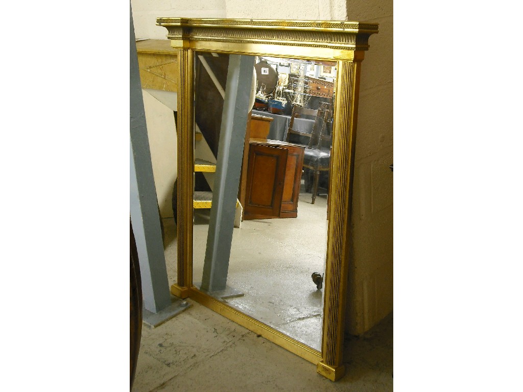 Appraisal: Regency style gilded overmantel mirror of architectural form the bevelled