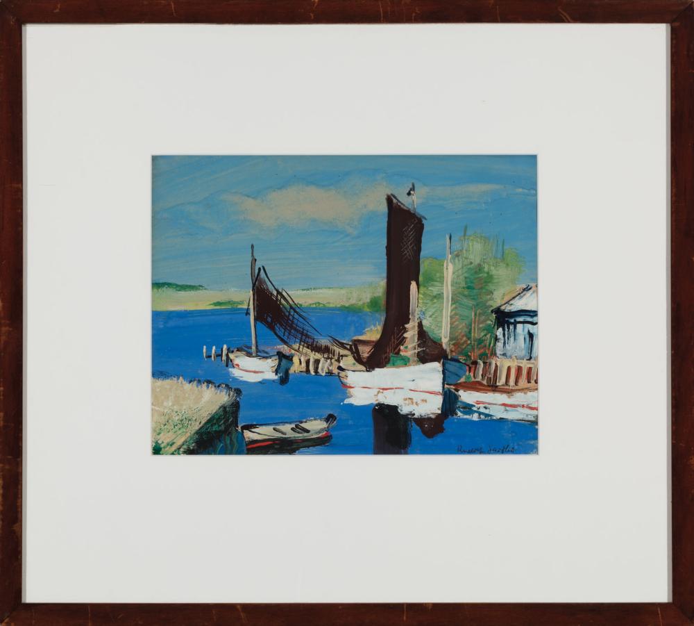 Appraisal: Rudolf Jacobi German American - Boat in Harbor gouache on