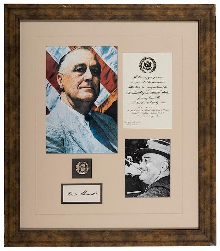 Appraisal: Framed FDR Autograph Display Roosevelt Franklin Delano Framed FDR Autograph