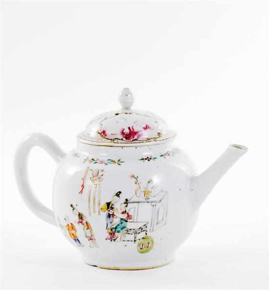 Appraisal: Chinese Export famille rose teapot th century bulbous pot with