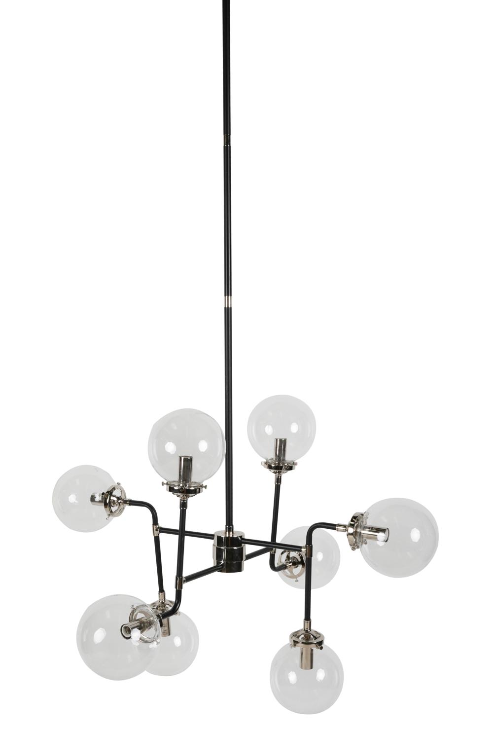 Appraisal: MODERNIST CHROME GLASS CHANDLEIEReight lights approximately inches diameter inches high