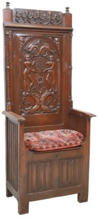 Appraisal: French oak hall chair th th c having fleur de