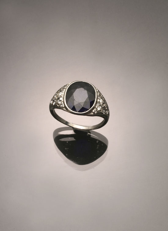 Appraisal: Art Deco Platinum Blue Sapphire and Diamond Dinner Ring Circa