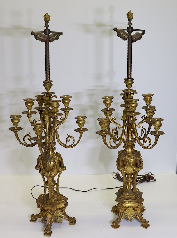 Appraisal: Pair Of Fine Quality th Century Gilt Bronze Candlebra From