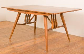 Appraisal: Wood Veneer Modern Dining Table w Leaves Wood veneer modern