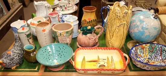 Appraisal: Assorted ceramic articles including pitchers bowls and a globe Estimate