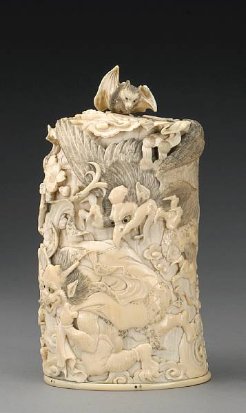 Appraisal: An ivory covered container Meiji Period The length of tusk