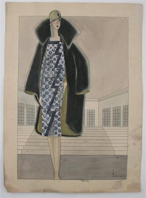 Appraisal: A gouache on card fashion design by Dodo Burgner woman