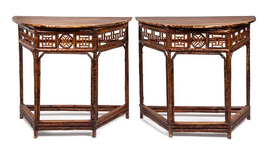 Appraisal: Sale Lot A Pair of Chinese Export Bamboo Demilune Console