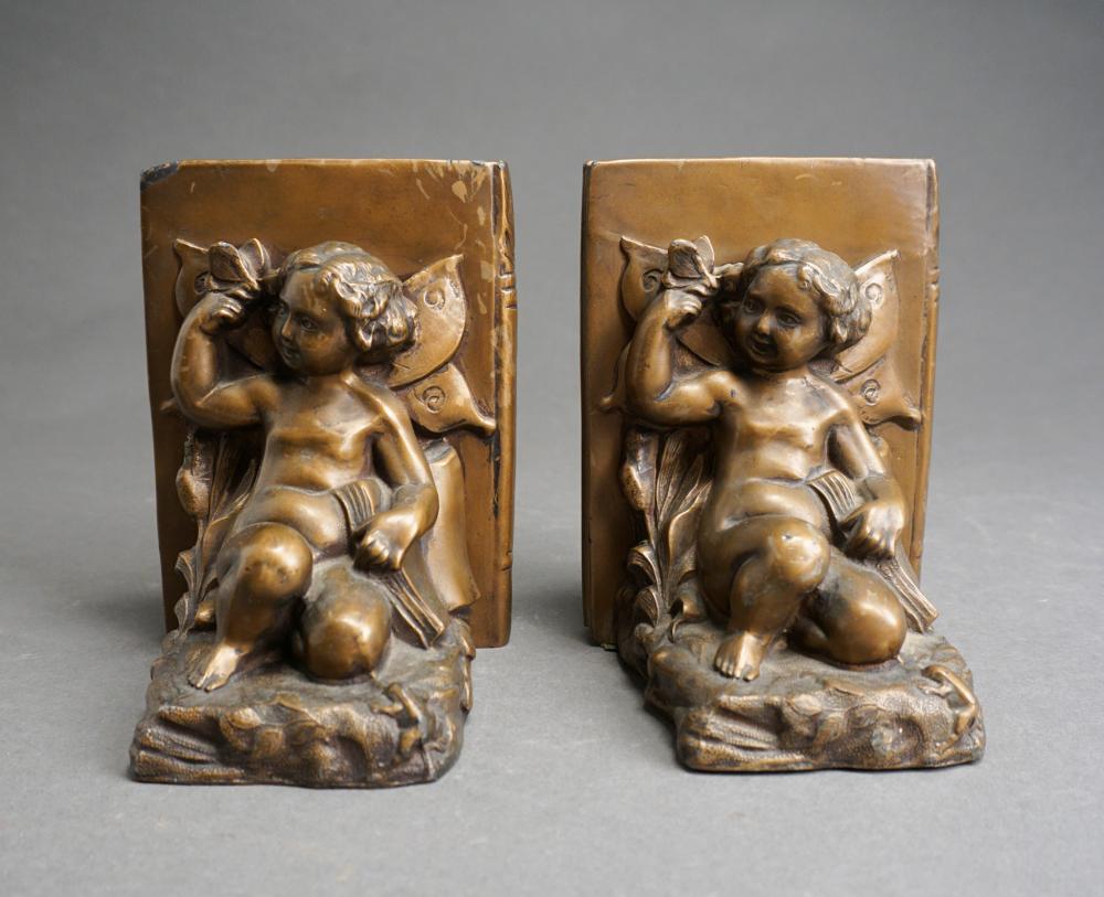 Appraisal: Pair Patinated Metal Putti-Form Bookends H in cm