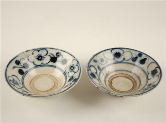 Appraisal: Two Early Chinese Blue and white Pottery Bowls possibly Qing