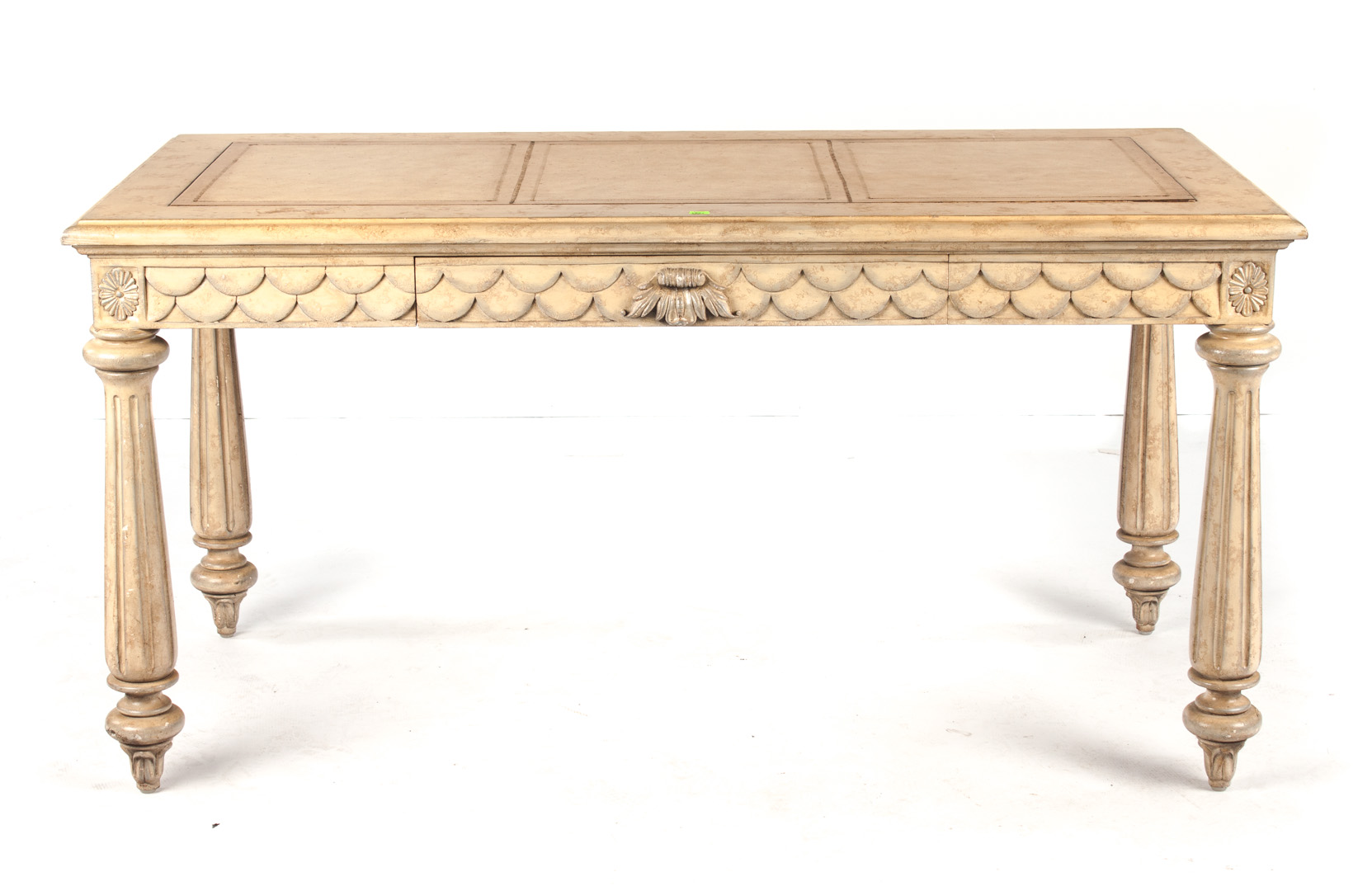 Appraisal: Louis XVI style distress painted library table varnished wood with