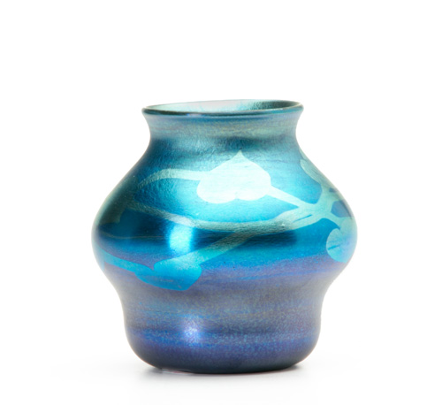 Appraisal: TIFFANY STUDIOS Blue Favrile glass vase patterned with a band