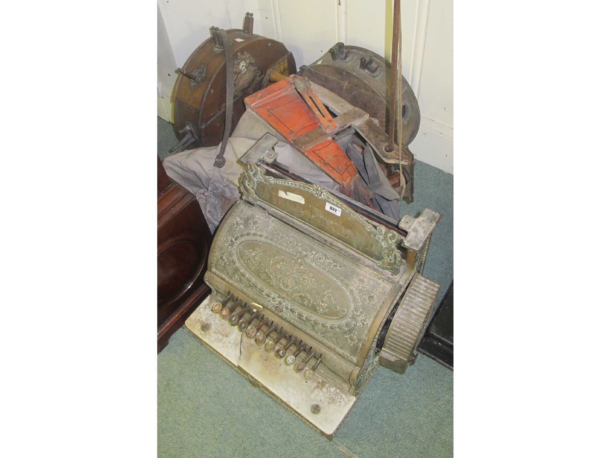 Appraisal: Two mahogany cased knife sharpeners a vintage shop till and