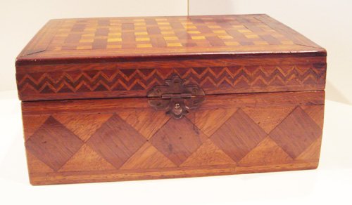 Appraisal: Artist Title Inlaid Box with Basket weave inlaid top diamond