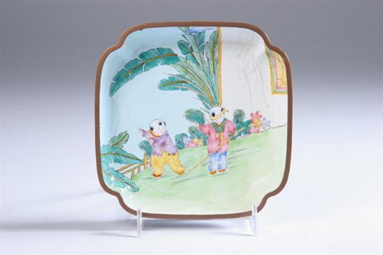 Appraisal: CHINESE PEKING ENAMEL SQUARE DISH Marked China th century Children