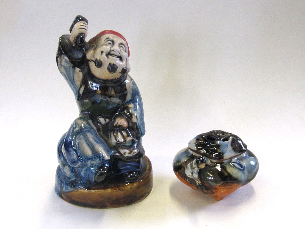 Appraisal: Japanese Sumida pottery figure of a man and an incense