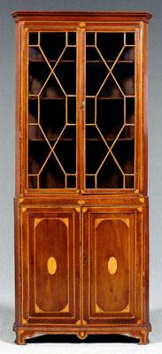 Appraisal: Fine Hepplewhite style corner cupboard with inlaid mahogany and rosewood