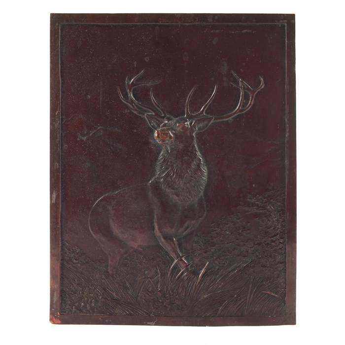 Appraisal: Arts Crafts copper plaque of an elk in repousse' signed