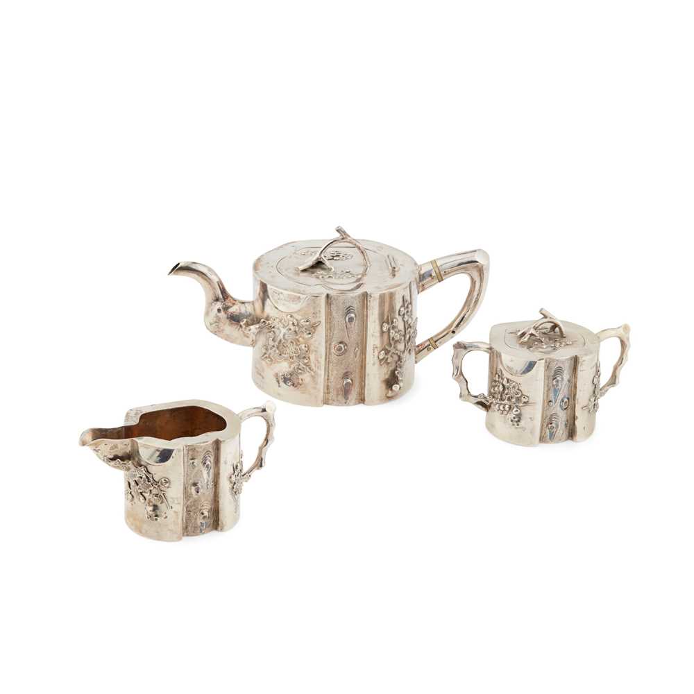 Appraisal: THREE-PIECE EXPORT SILVER TEA SERVICE LATE QING DYNASTY-REPUBLIC PERIOD TH-