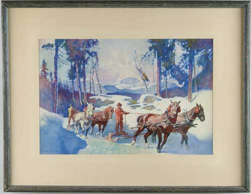 Appraisal: GEORGE HAWLEY HALLOWELL American - LOGGING TEAMS Outstanding watercolor shows