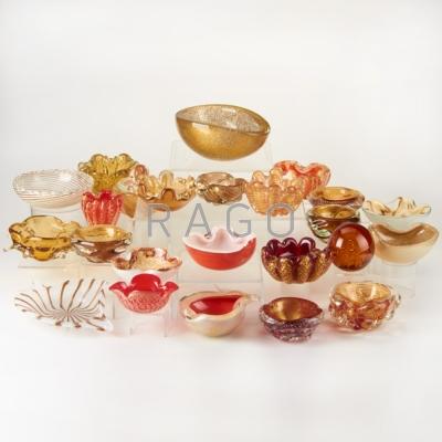 Appraisal: MURANO GLASS Thirty-four pieces in cased red and ambers with