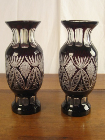 Appraisal: Pair Red Cut-to-clear Glass Vases H Dia