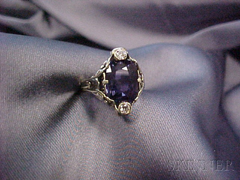 Appraisal: Arts Crafts kt Gold Color Change Sapphire and Diamond Ring